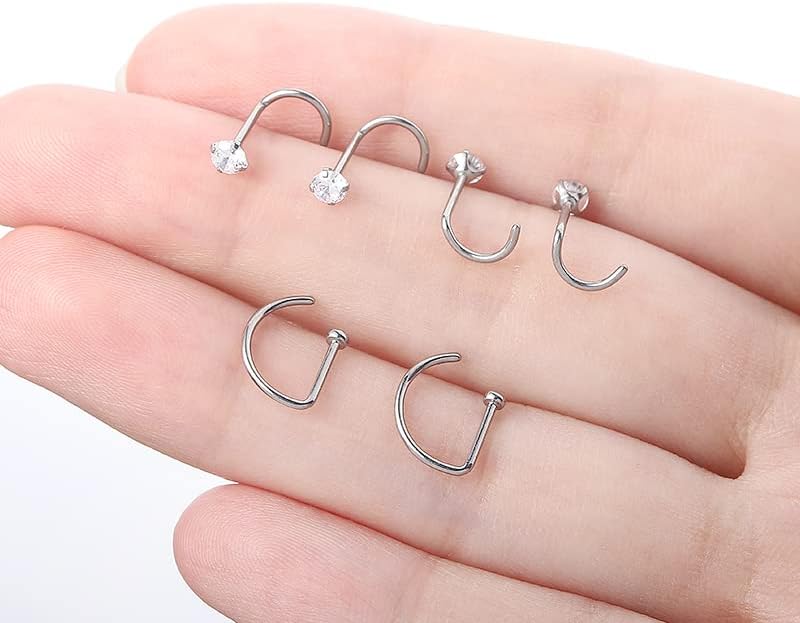 VOJO G23 Titanium 20G Nose Rings Hoops L Shaped Screw Nose Studs Diamond Small Piercing Jewelry for Women Men - Image 5